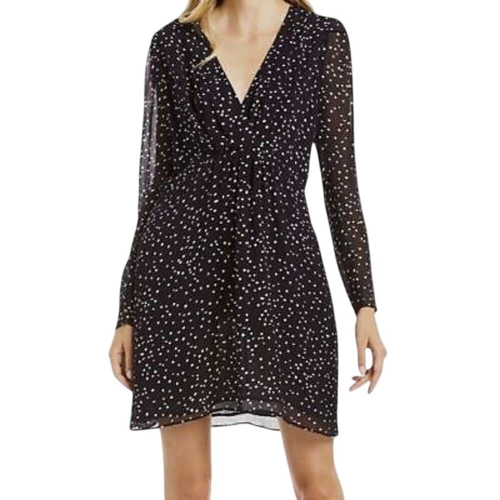 LOFT Black Speckled Long Sleeve‎ V Neck Dress